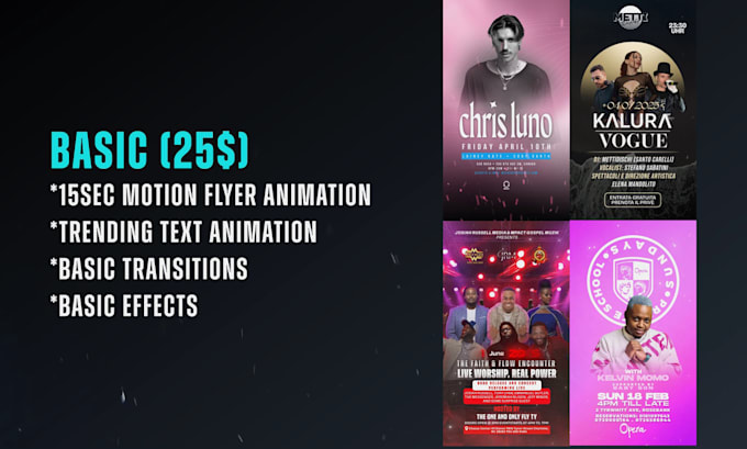 design an animated motion flyer and an animated flyer for a party club or event