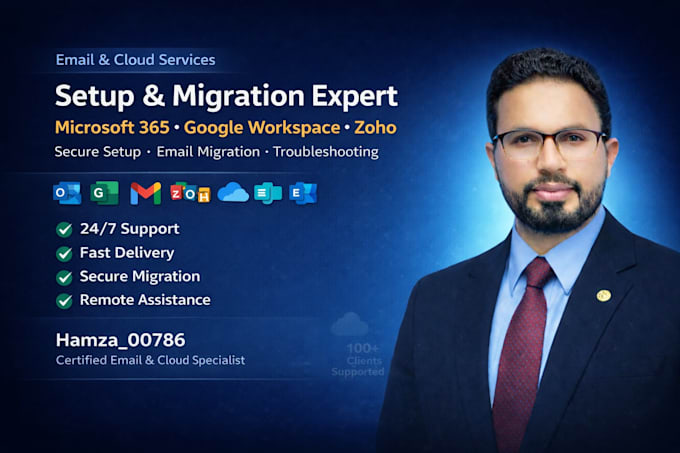 setup microsoft office 365, gsuite, zoho and emails migration