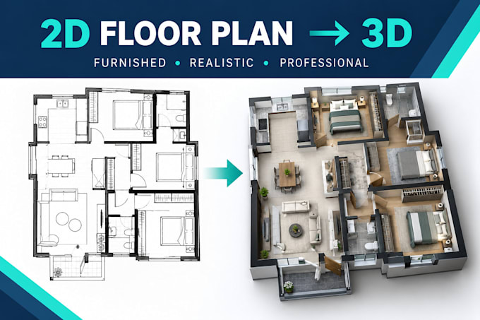 convert 2d floor plans into professional 3d floor plans