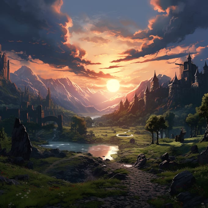 Draw fantasy background landscape and environment art by Hampion Fiverr