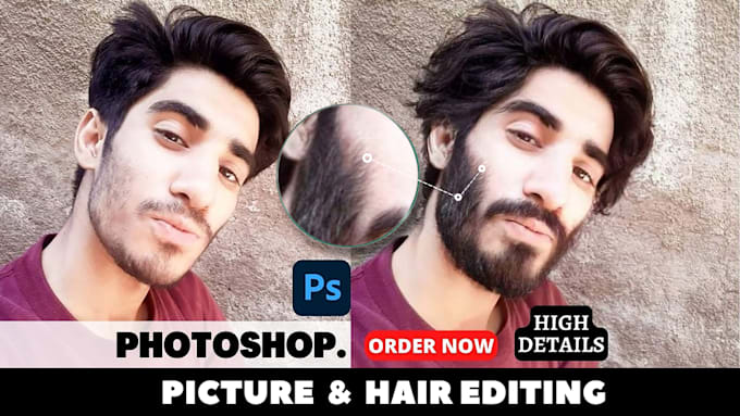 do real picture editing, photoshop hair, change hairstyle or color, fix beard