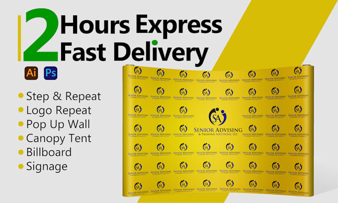 design step and repeat backdrop or signage in 2hours