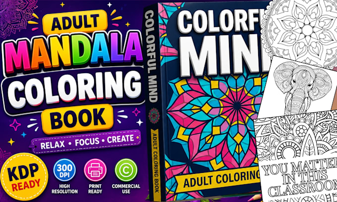 design a complete mandala coloring book and cover for amazon KDP