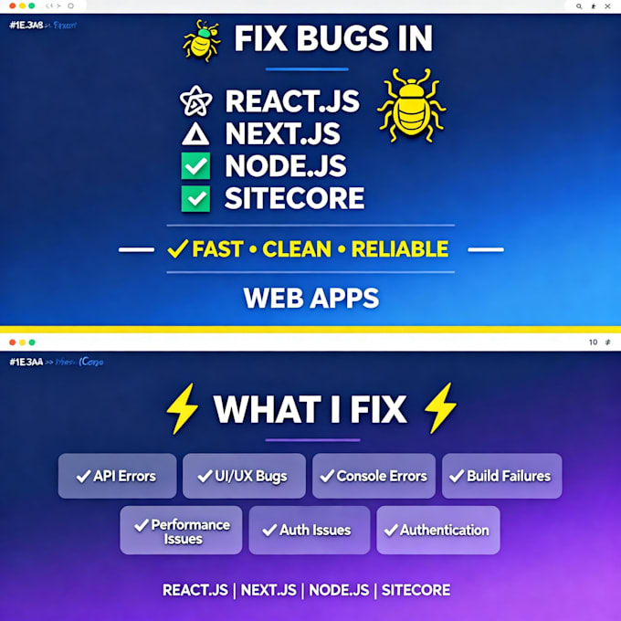 fix bugs in react js, next js, node js, and sitecore web applications