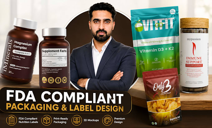 create food product packaging with fda compliant nutrition supplement fact label