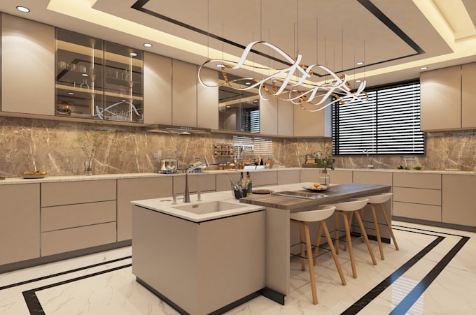 do 3d interior design,3d render for kitchen