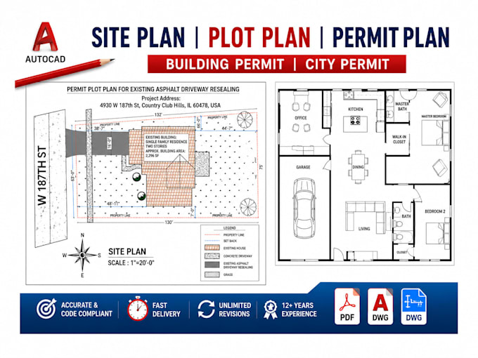 draw site plan plot plan for city building permit in 24 hour