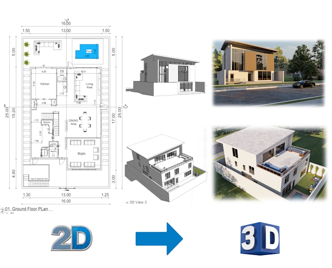 draw permitting architectural blueprints with rendering