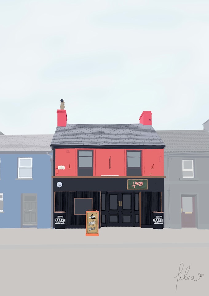 Create a digital portrait of your shop front by Pileaprints | Fiverr