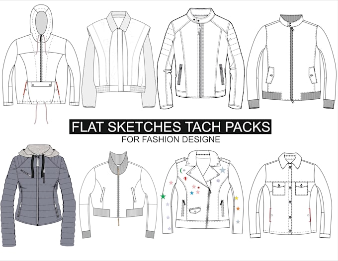 draw fashion or apparel flat sketch and tech pack