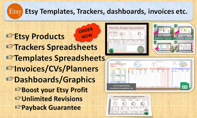 make etsy templates trackers invoices planers in spreadsheet