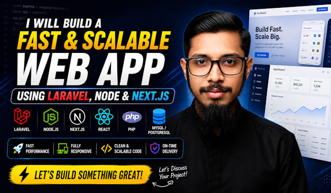 build a fast scalable react website web app using laravel node next js