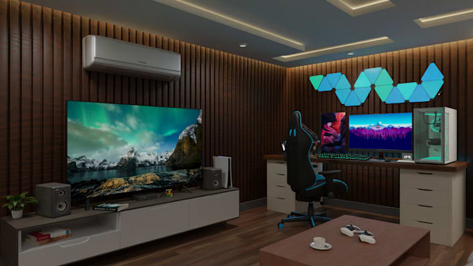 design 3d gaming room and 3d backgrounds animations