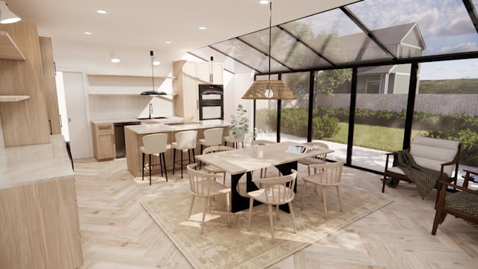 do 3d kitchen interior design and photorealistic rendering