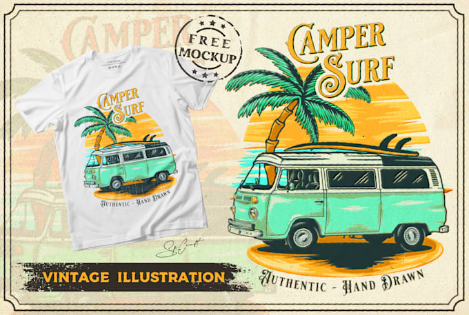 I will draw vintage retro t shirt or hand drawing illustration for adventure