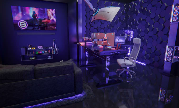 create 3d realistic render your gaming room ,streaming ,or any room