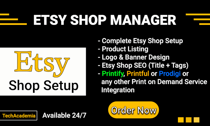etsy shop setup, SEO product listing, logo and banner design