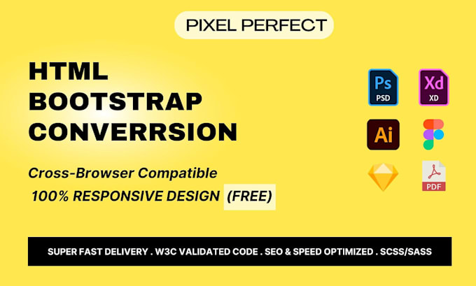 convert PSD, xd, figma, sketch, PDF to HTML CSS bootstrap 5 responsive website