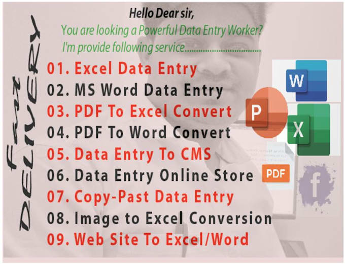 Do excel, google sheet, pdf, ms word data entry by Mdmansur21 | Fiverr