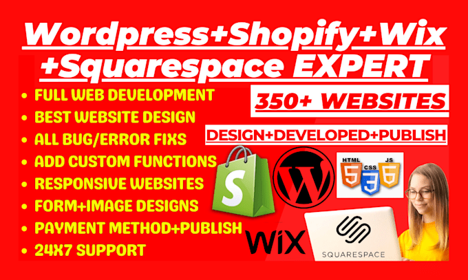 create wordpress website, wordpress blog, wix website, squarespace website