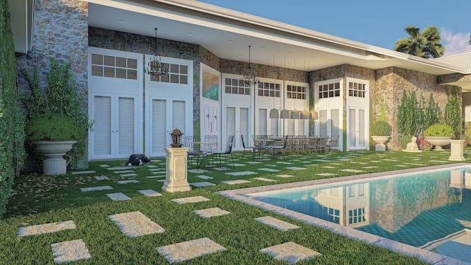 do 3d backyard designing and 3d rendering, 2d floor plan