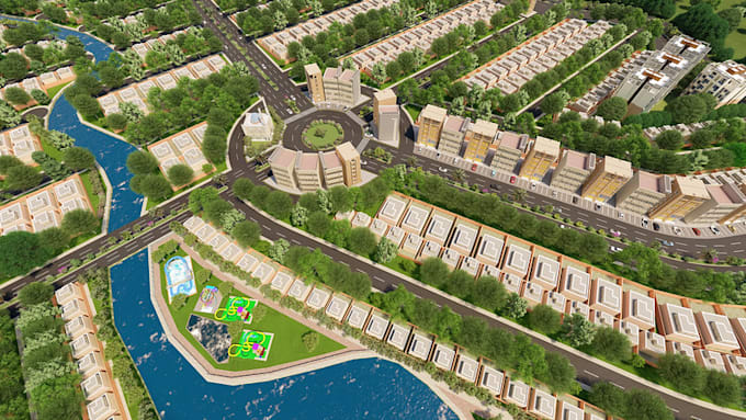 do 3d rendering and animation of landscape, town planning, urban design