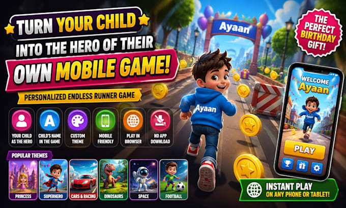 create personalized birthday mini game with child character