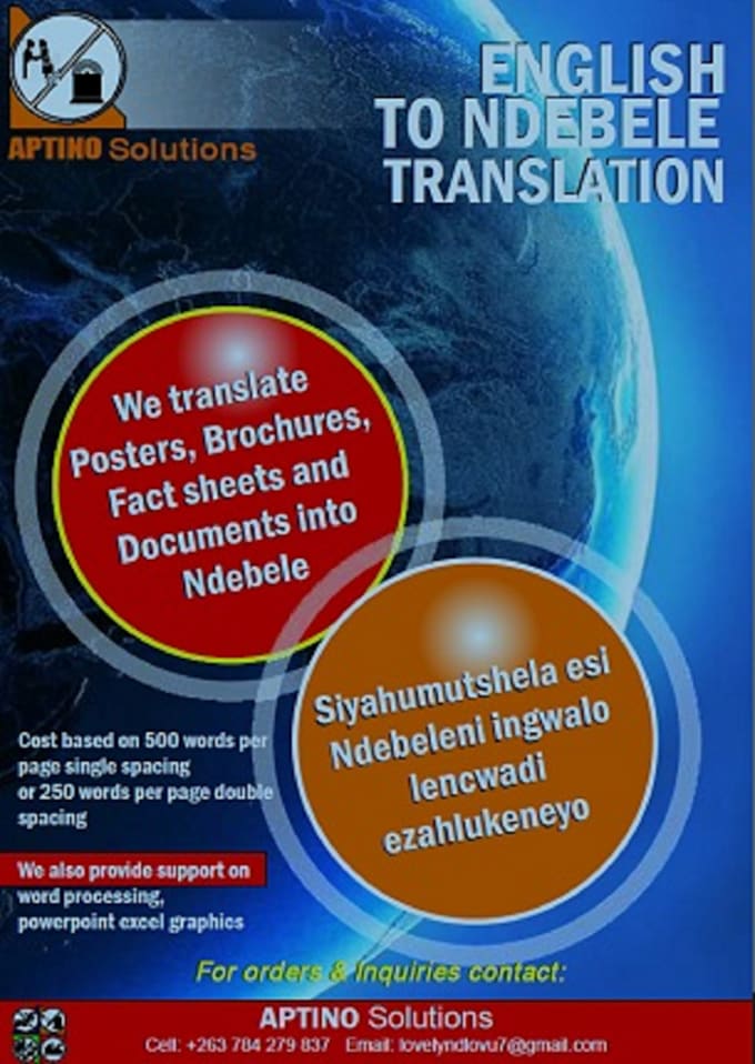 Translate documents from english to ndebele and vice versa by