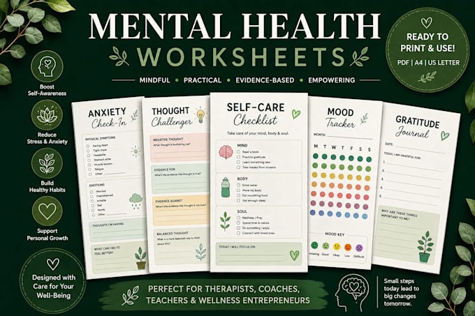 design printable mental health worksheets and tools