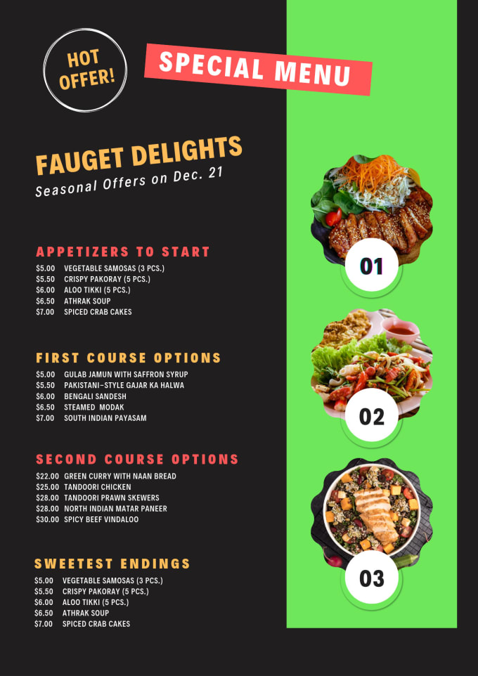 Options restaurant outlet menu