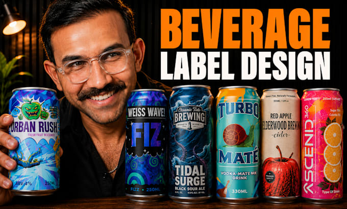 design energy drink can and beverage bottle label packaging