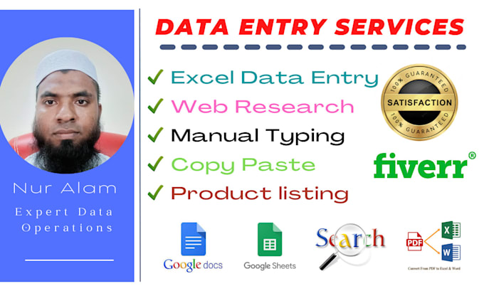 Data entry, copy paste and excel work by Nuralam2021 | Fiverr