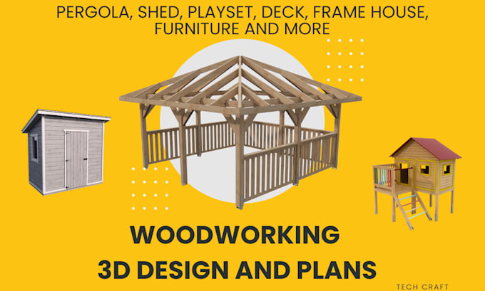 3d design woodworking furniture, pergola, shed, deck