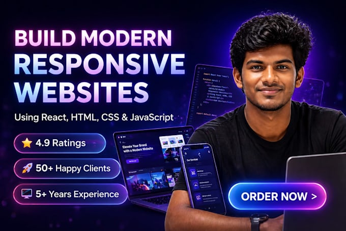build modern, responsive business website using react HTML CSS javascript
