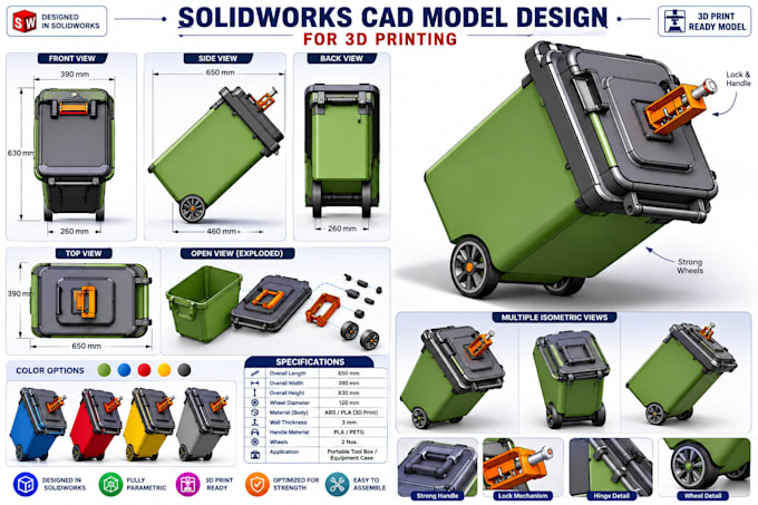 do cad design, 3d modeling, rendering using creo and solidworks