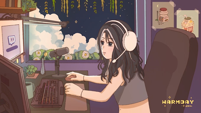 draw lofi aesthetic banner for twitch and youtube