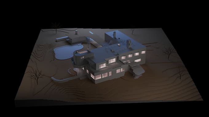 high quality architectural maquette style rendering