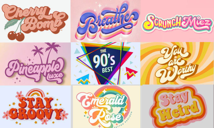 Design 70s, 80s,90s retro, , hippie, funky font typography logo and t ...