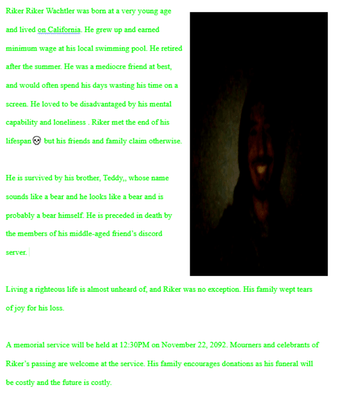 Write your obituary for when you die by Obituary4u Fiverr