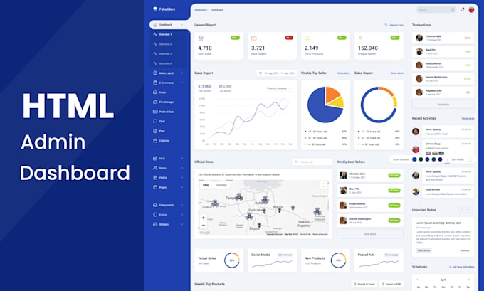 Create an admin dashboard in html for crm, hrm, etc by Fahaddevs | Fiverr