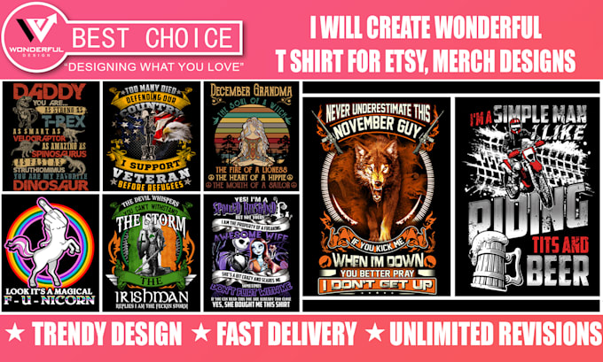 create wonderful t shirt for etsy, merch design