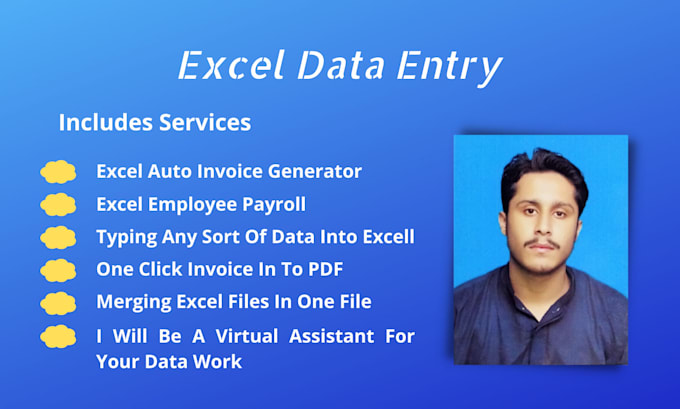 do excel data entry and make auto invoice generator and PDF