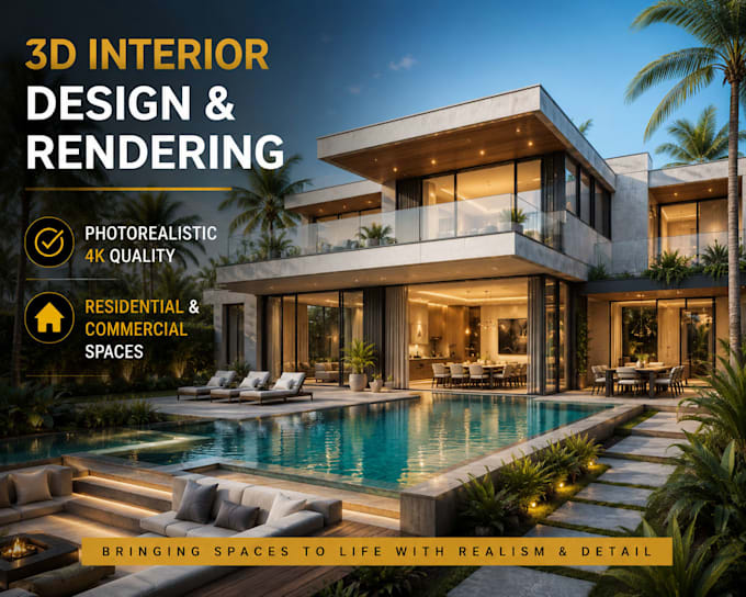 create luxury 3d exterior rendering and architectural visualization for villas