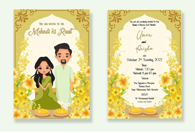 Design indian wedding invitation card with cute cartoon by Hidden_shadow_ |  Fiverr