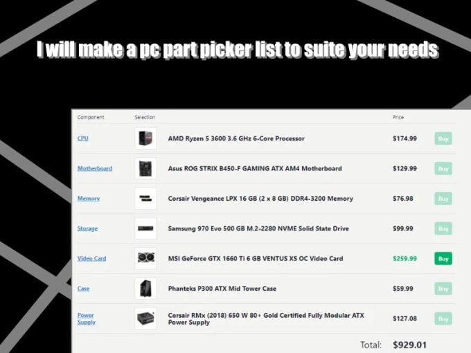 Create a pc part picker list for your newest pc build by Gabriel820 Fiverr