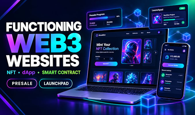 develop nft minting website, web3 dapp, smart contract, presale and launchpad
