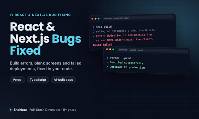 fix react and next js bugs, errors, and deployment issues
