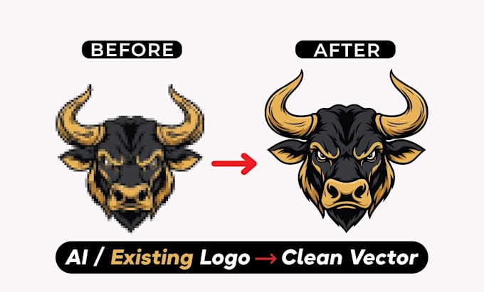 redesign, redraw recreate refine enhance existing or ai generated logo to vector