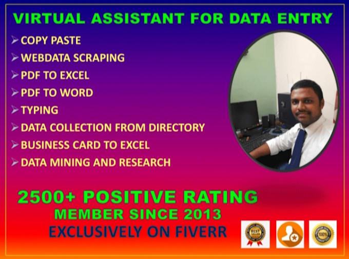 Be your virtual assistant for data entry,copy paste, typing by ...