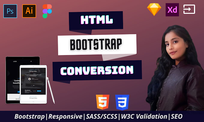 convert psd to html, figma to html, responsive bootstrap 5